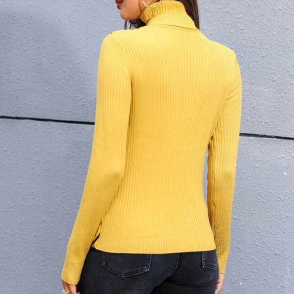 yellow Striped Turtleneck Sweater - Picture 2 of 6